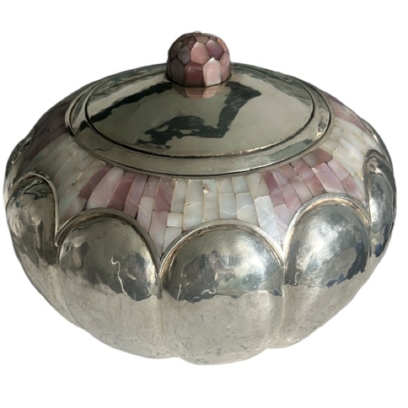 Los Castillo Silver Plated-Mother of Pearl Large Bowl with Lid